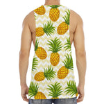 Beige Zig Zag Pineapple Pattern Print Men's Muscle Tank Top