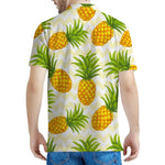 Beige Zig Zag Pineapple Pattern Print Men's Polo Shirt