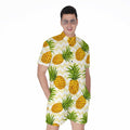 Beige Zig Zag Pineapple Pattern Print Men's Romper