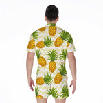 Beige Zig Zag Pineapple Pattern Print Men's Rompers