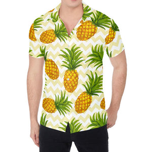 Beige Zig Zag Pineapple Pattern Print Men's Shirt