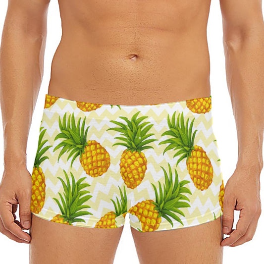Beige Zig Zag Pineapple Pattern Print Men's Short Boxer Briefs