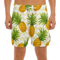 Beige Zig Zag Pineapple Pattern Print Men's Split Running Shorts
