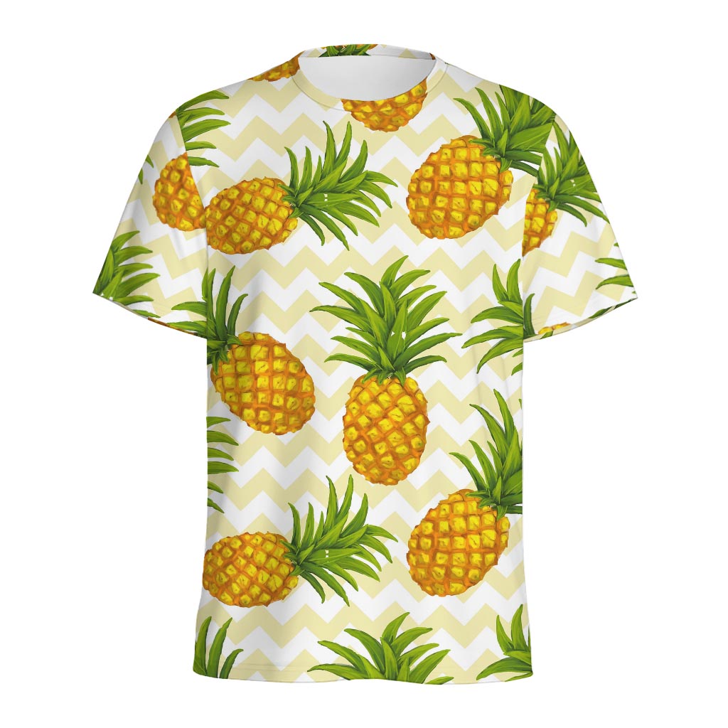 Beige Zig Zag Pineapple Pattern Print Men's Sports T-Shirt