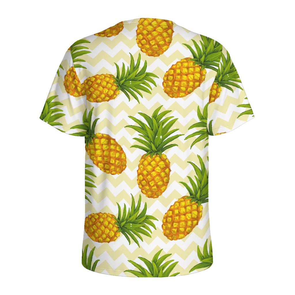 Beige Zig Zag Pineapple Pattern Print Men's Sports T-Shirt