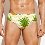 Beige Zig Zag Pineapple Pattern Print Men's Swim Briefs