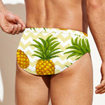 Beige Zig Zag Pineapple Pattern Print Men's Swim Briefs