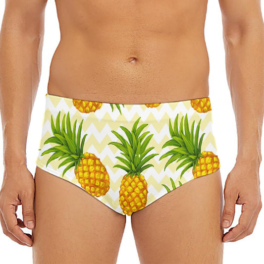 Beige Zig Zag Pineapple Pattern Print Men's Triangle Swim Briefs