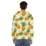 Beige Zig Zag Pineapple Pattern Print Men's Velvet Pullover Hoodie