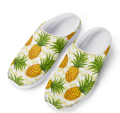 Beige Zig Zag Pineapple Pattern Print Mesh Casual Shoes