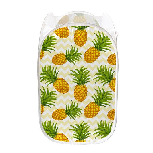Beige Zig Zag Pineapple Pattern Print Mesh Laundry Hamper