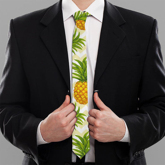 Beige Zig Zag Pineapple Pattern Print Necktie