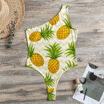 Beige Zig Zag Pineapple Pattern Print One Shoulder Bodysuit