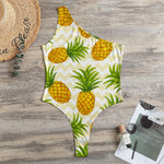Beige Zig Zag Pineapple Pattern Print One Shoulder Bodysuit