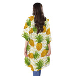 Beige Zig Zag Pineapple Pattern Print Open Front Beach Cover Up