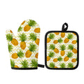 Beige Zig Zag Pineapple Pattern Print Oven Mitt And Pot Holder Set