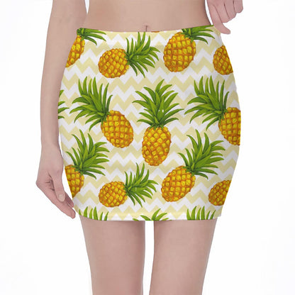 Beige Zig Zag Pineapple Pattern Print Pencil Mini Skirt