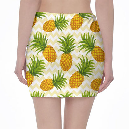 Beige Zig Zag Pineapple Pattern Print Pencil Mini Skirt