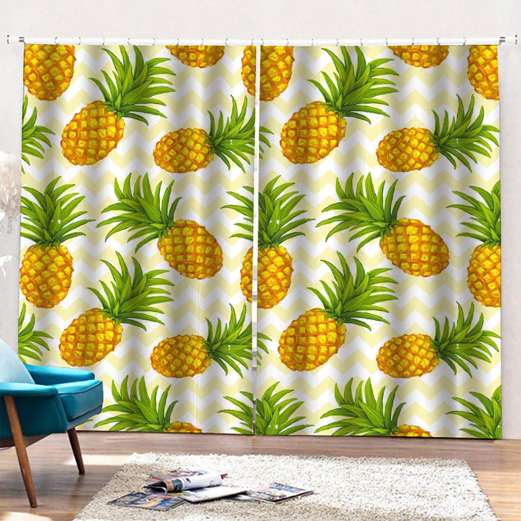 Beige Zig Zag Pineapple Pattern Print Pencil Pleat Curtains