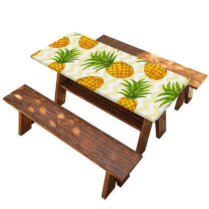 Beige Zig Zag Pineapple Pattern Print Picnic Table Cover