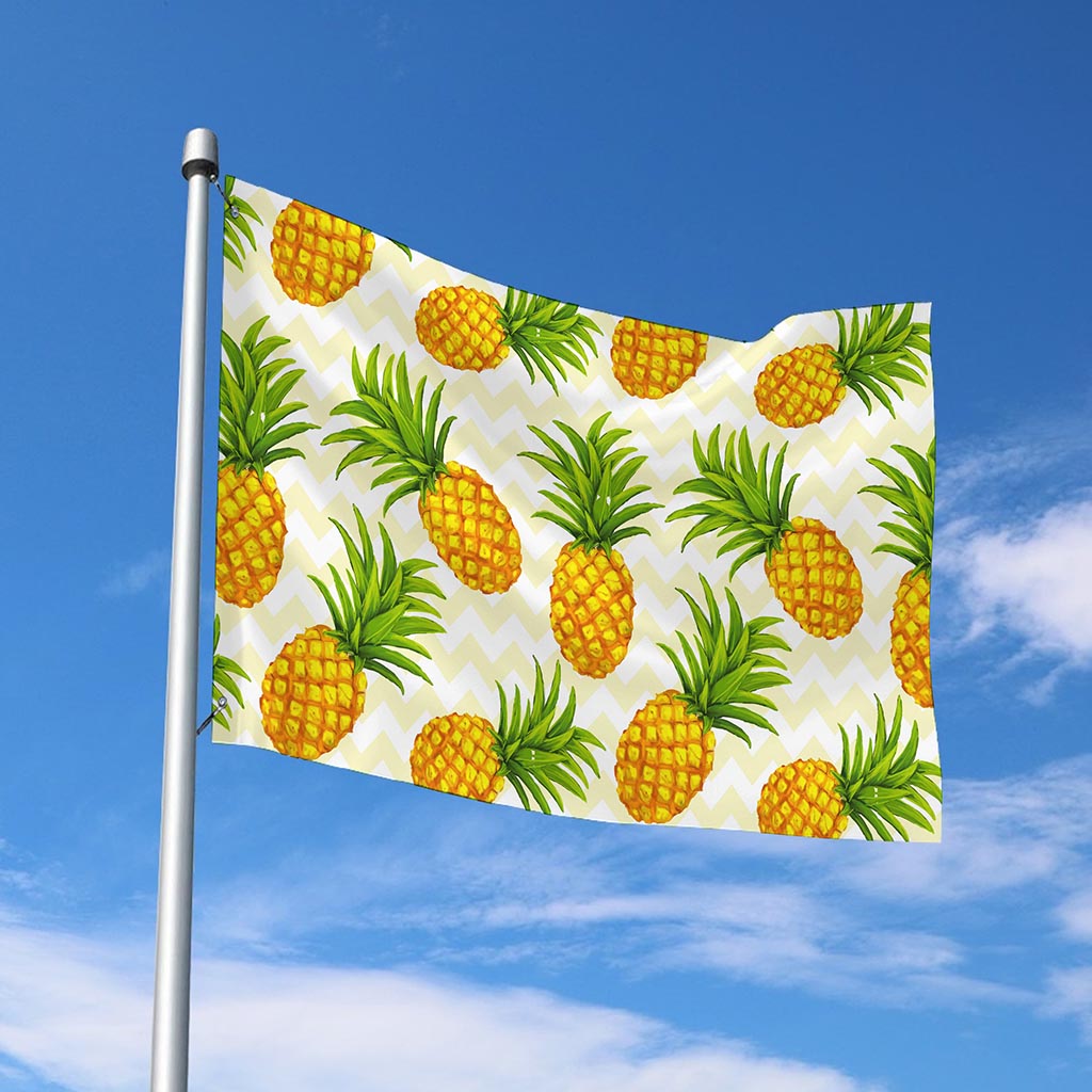 Beige Zig Zag Pineapple Pattern Print Polyester Flag