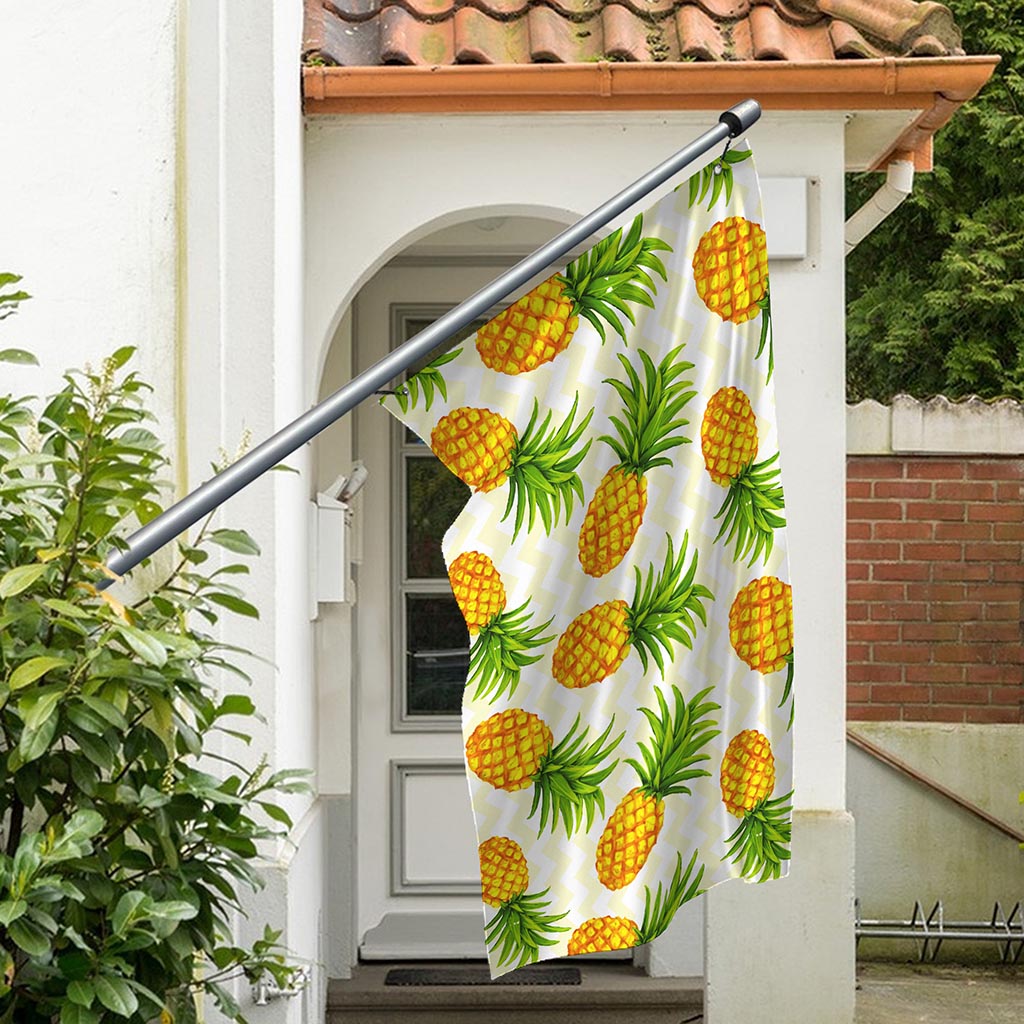 Beige Zig Zag Pineapple Pattern Print Polyester Flag