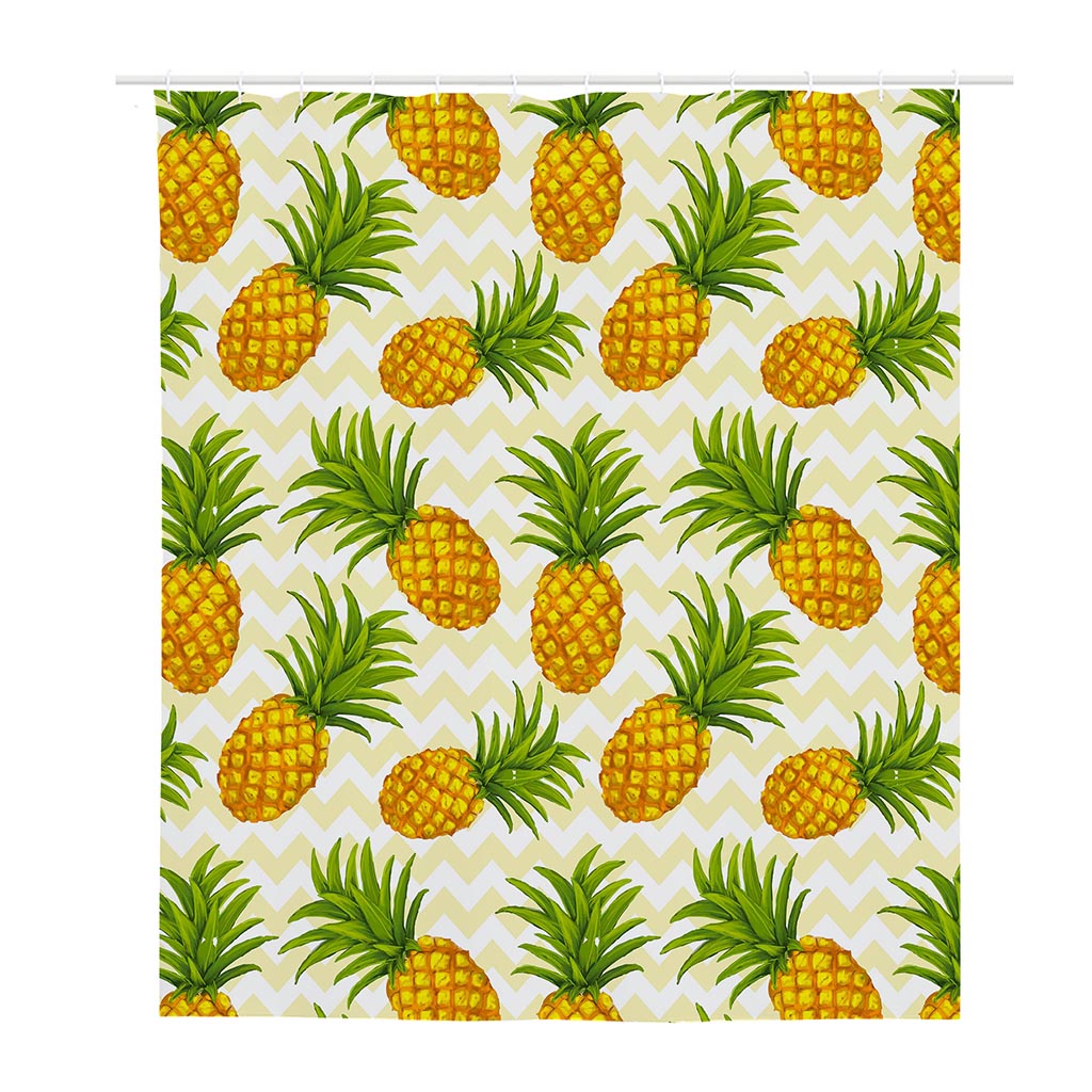 Beige Zig Zag Pineapple Pattern Print Polyester Shower Curtain