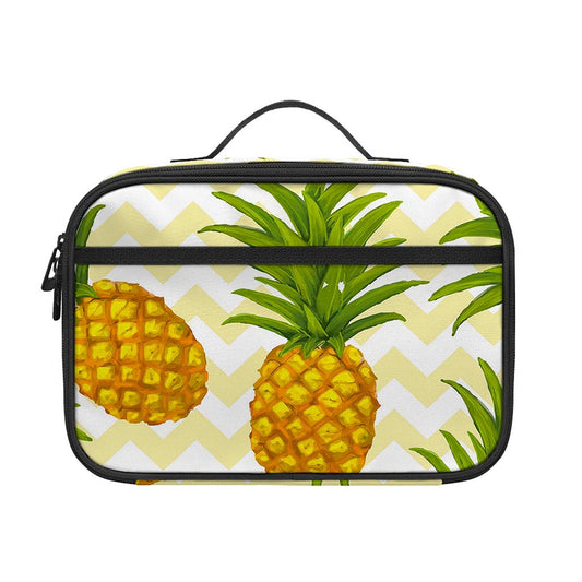 Beige Zig Zag Pineapple Pattern Print Portable Lunch Bag