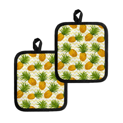 Beige Zig Zag Pineapple Pattern Print Pot Holders