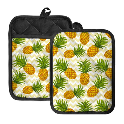 Beige Zig Zag Pineapple Pattern Print Pot Holders With Pocket