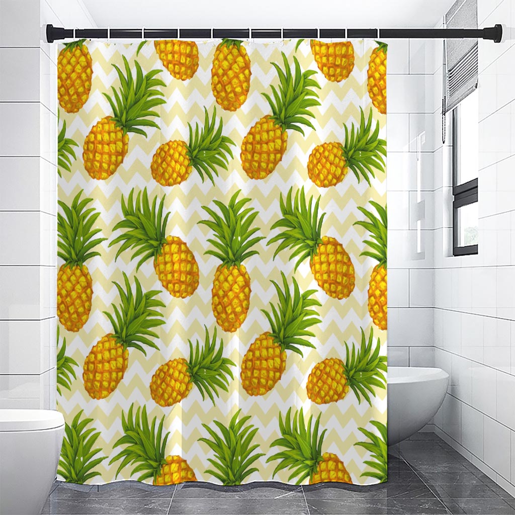 Beige Zig Zag Pineapple Pattern Print Premium Shower Curtain