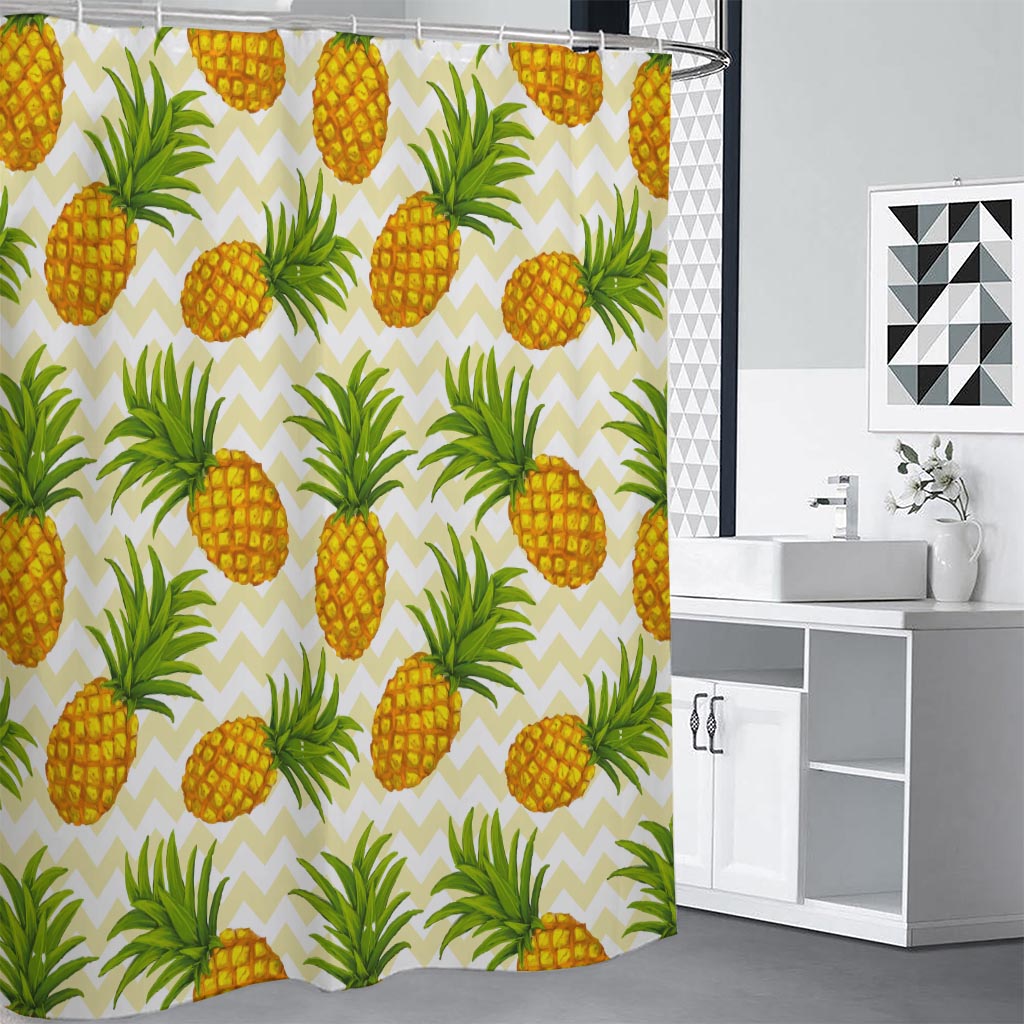 Beige Zig Zag Pineapple Pattern Print Premium Shower Curtain