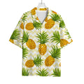 Beige Zig Zag Pineapple Pattern Print Rayon Hawaiian Shirt