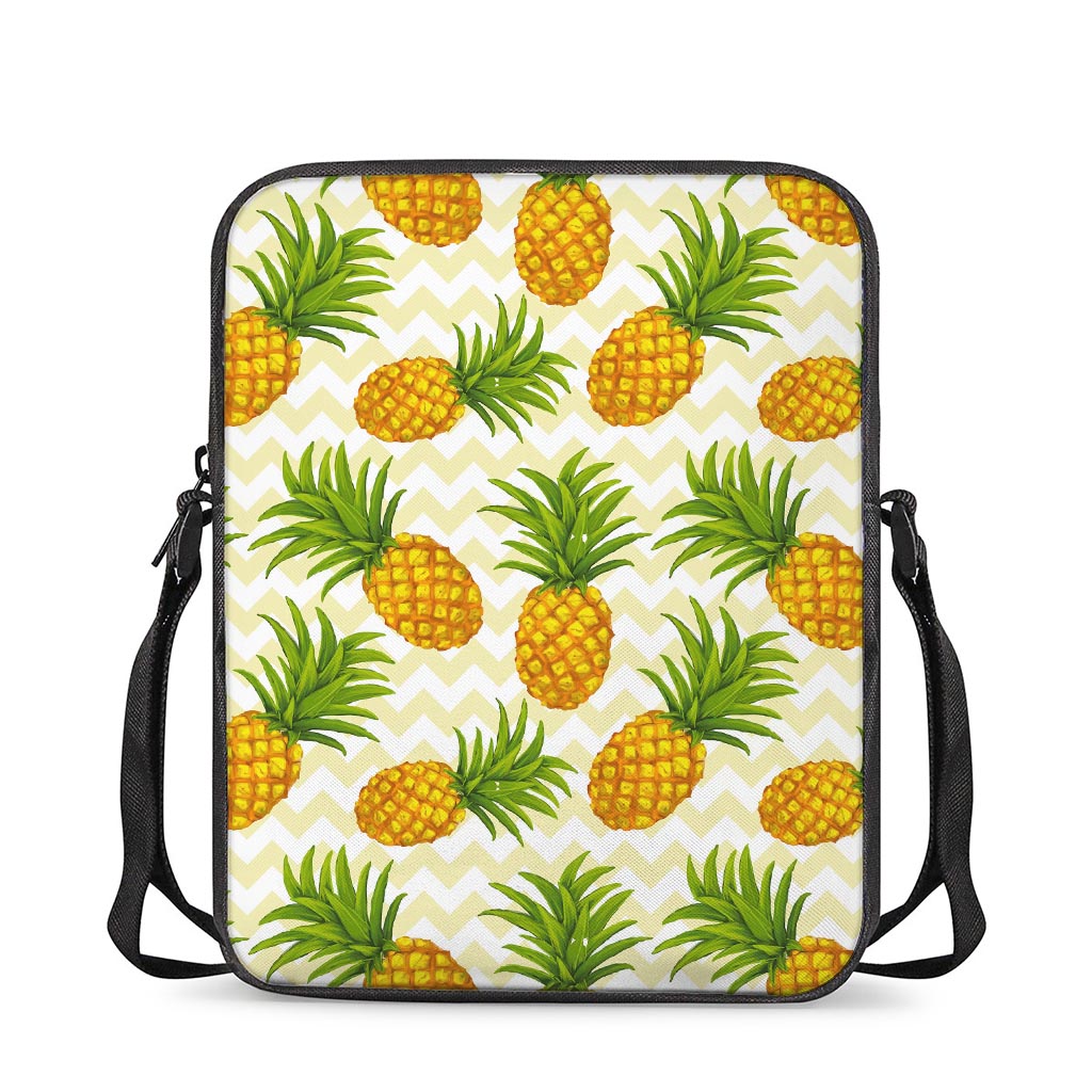 Beige Zig Zag Pineapple Pattern Print Rectangular Crossbody Bag