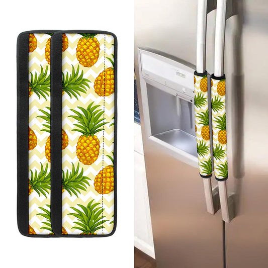 Beige Zig Zag Pineapple Pattern Print Refrigerator Handle Covers