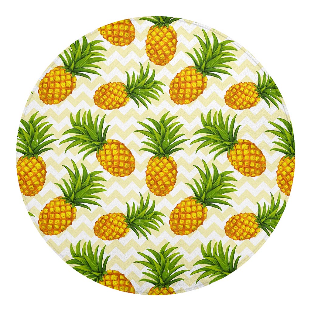 Beige Zig Zag Pineapple Pattern Print Round Blanket