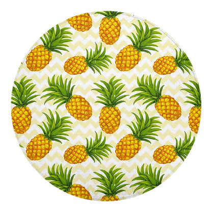 Beige Zig Zag Pineapple Pattern Print Round Blanket