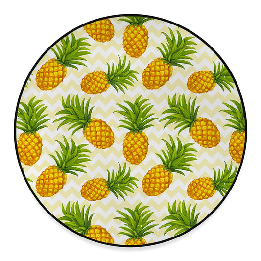 Beige Zig Zag Pineapple Pattern Print Round Floor Mat