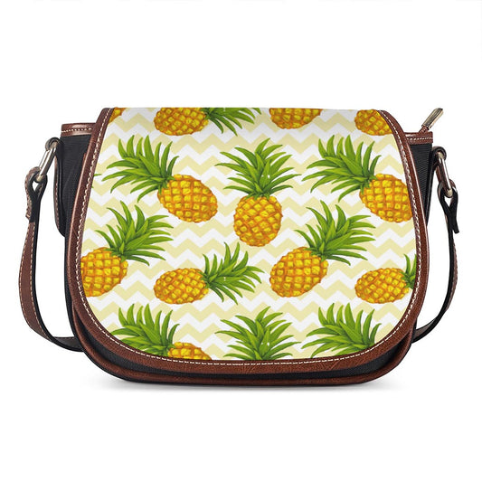 Beige Zig Zag Pineapple Pattern Print Saddle Bag