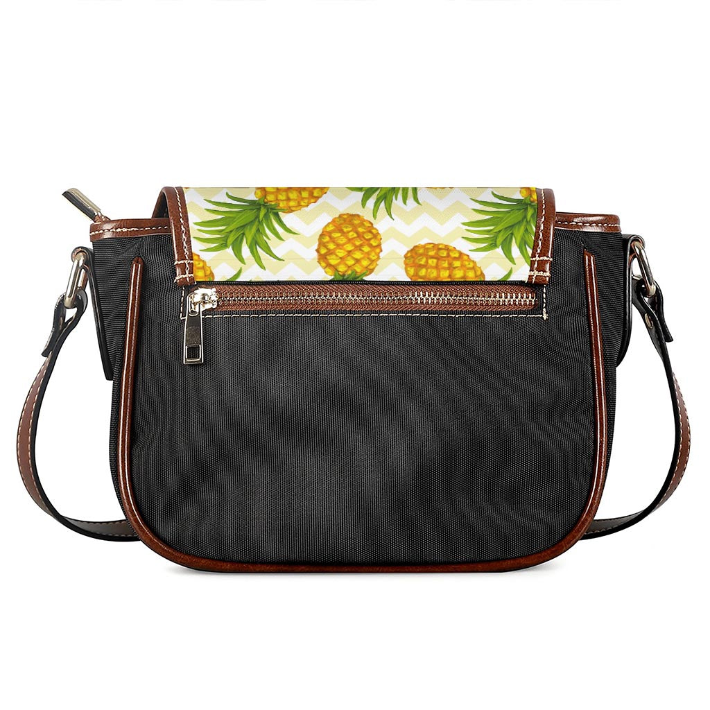Beige Zig Zag Pineapple Pattern Print Saddle Bag