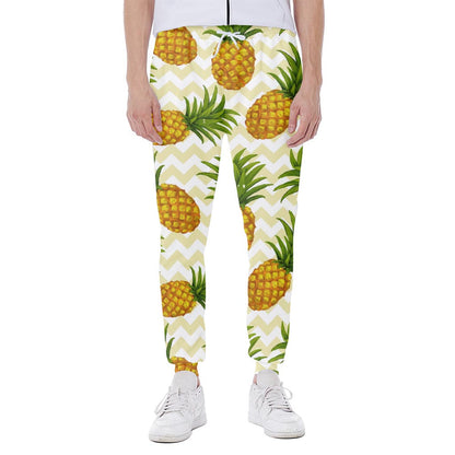 Beige Zig Zag Pineapple Pattern Print Scuba Joggers