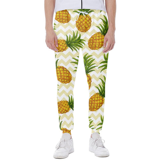Beige Zig Zag Pineapple Pattern Print Scuba Joggers