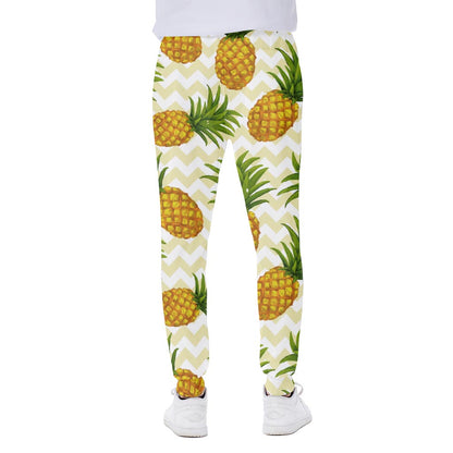 Beige Zig Zag Pineapple Pattern Print Scuba Joggers