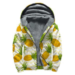 Beige Zig Zag Pineapple Pattern Print Sherpa Lined Zip Up Hoodie