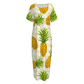 Beige Zig Zag Pineapple Pattern Print Short Sleeve Long Nightdress