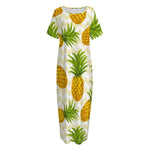 Beige Zig Zag Pineapple Pattern Print Short Sleeve Long Nightdress