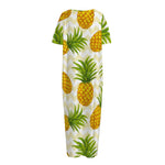 Beige Zig Zag Pineapple Pattern Print Short Sleeve Long Nightdress