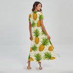 Beige Zig Zag Pineapple Pattern Print Short Sleeve Maxi Dress