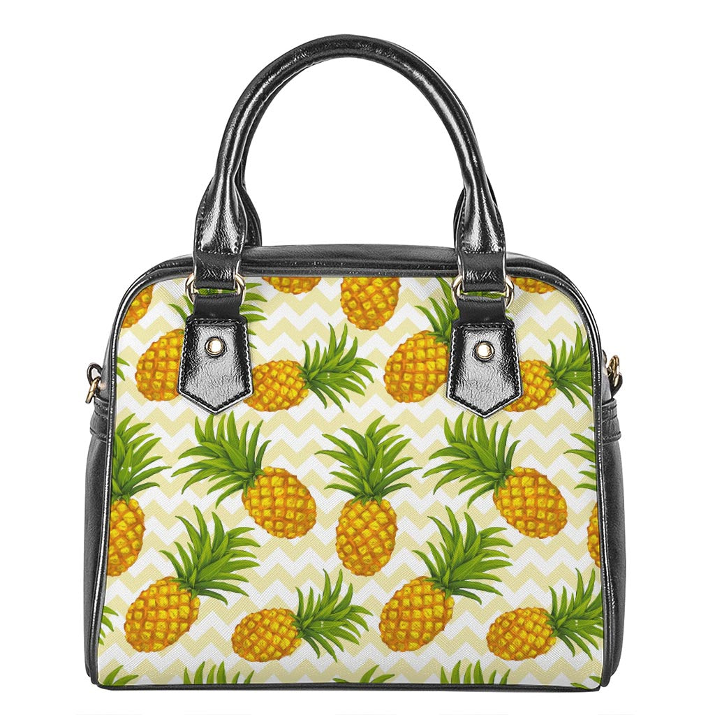 Beige Zig Zag Pineapple Pattern Print Shoulder Handbag