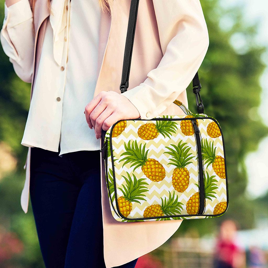 Beige Zig Zag Pineapple Pattern Print Shoulder Strap Bible Bag